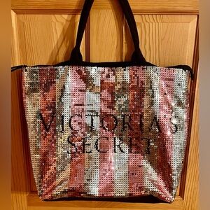 Victoria's Secret 2015 Black Friday Sequin Tote Bag Pink Silver Bling Limited Ed